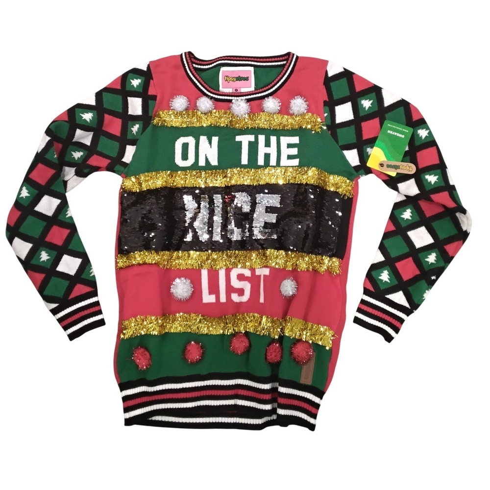 Tipsy Elves Naughty or Nice Reversible Sequin Ugly Christmas Sweater Women S NEW
